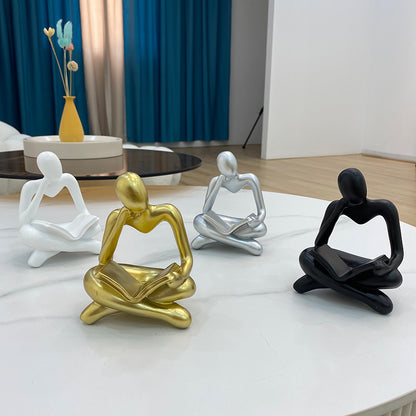 Resin Reading Book Figurines for Interior Nordic Abstract Figure Statue