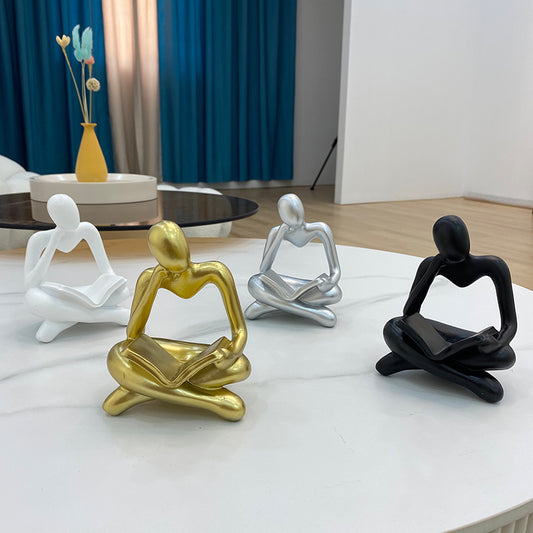Resin Reading Book Figurines for Interior Nordic Abstract Figure Statue